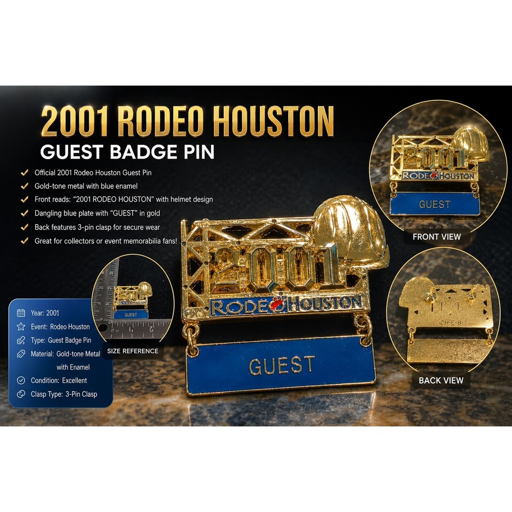 Vintage 2001 RodeoHouston Guest Pin Gold Tone Blue Enamel Souvenir Houston Rodeo